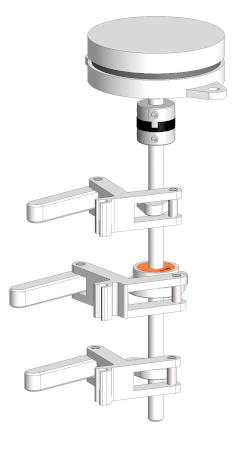 An example of valve control shaft design. The cam shaft has one-way clutch to control multiple cams with one motor.